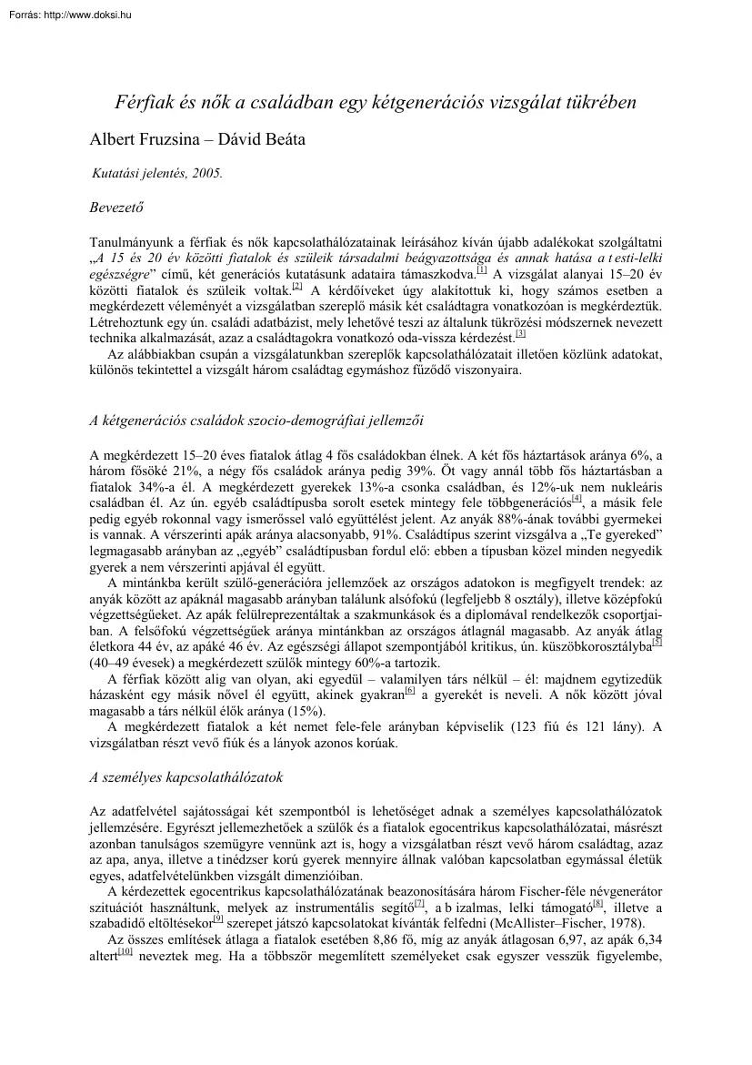 Albert-Dávid - Férfiak és nők a családban egy kétgenerációs vizsgálat tükrében