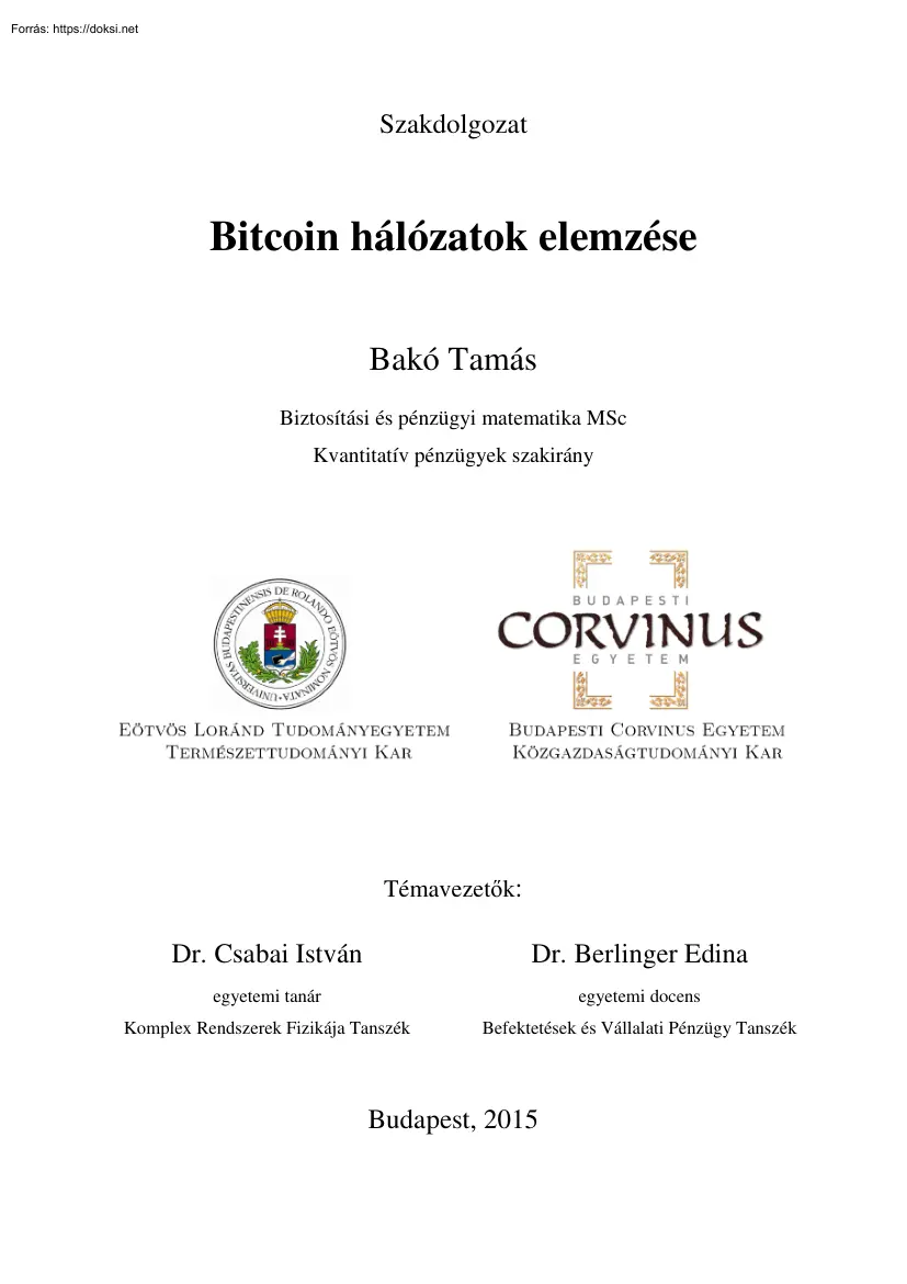 Bakó Tamás - Bitcoin hálózatok elemzése
