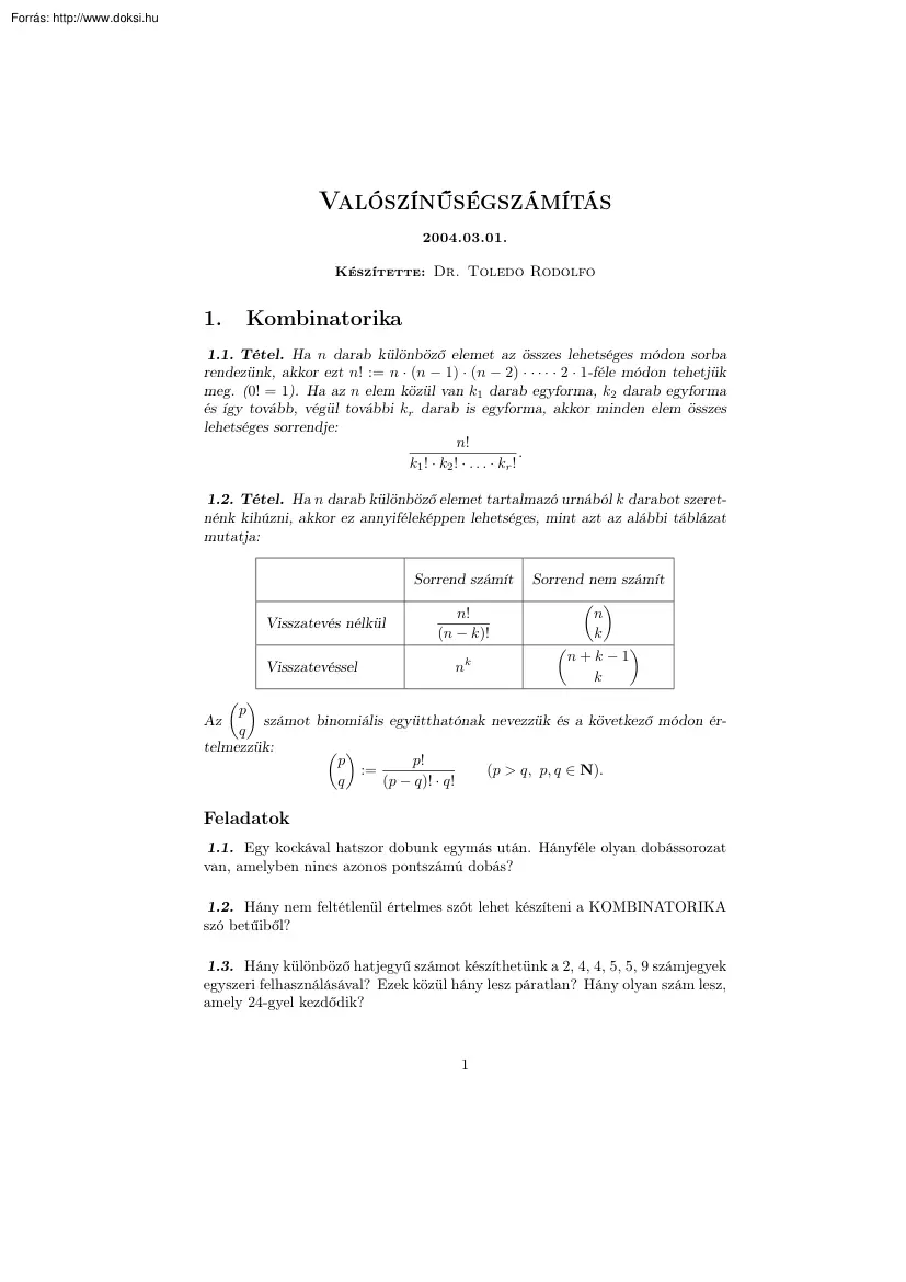 Dr. Toledo Rodolfo - Valószínűségszámítás