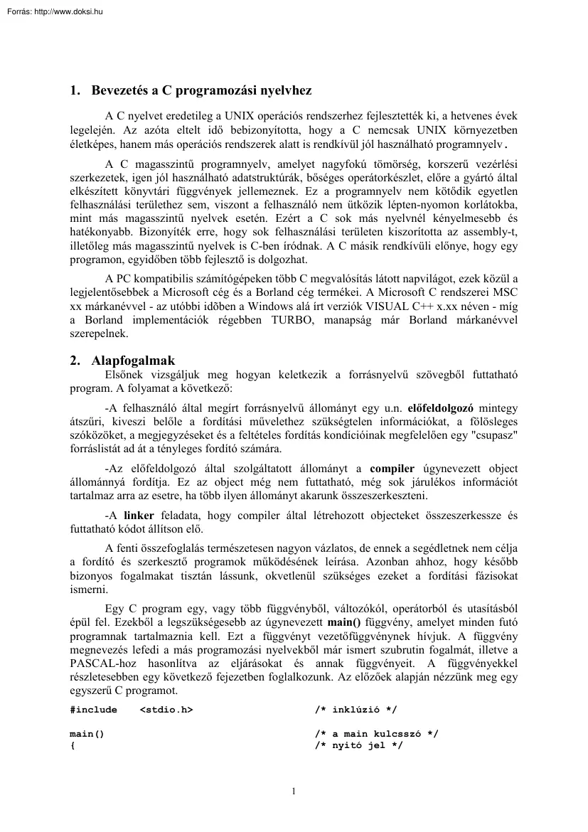 Bevezetés a C programozási nyelvbe