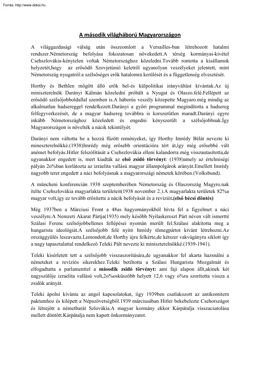 A második világháború Magyarországon