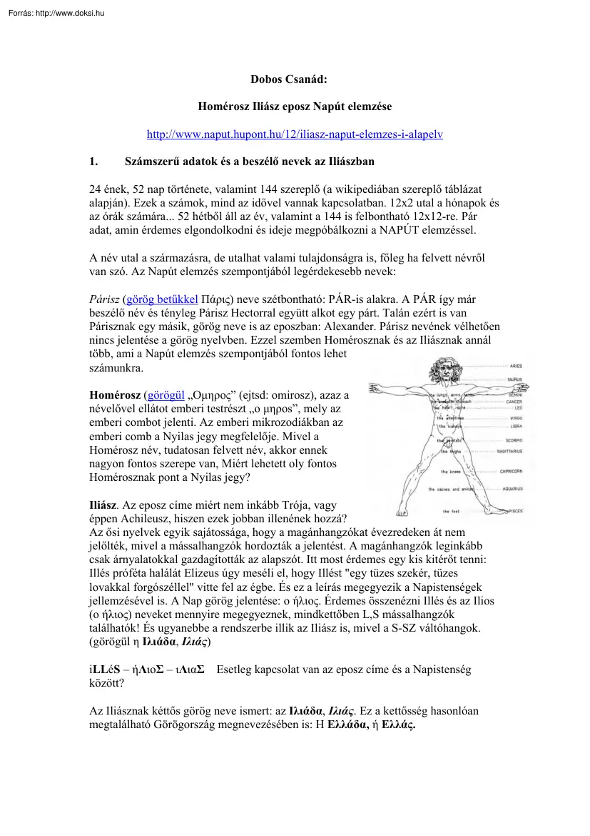 Dobos Csanád - Homérosz Iliász eposz Napút elemzése