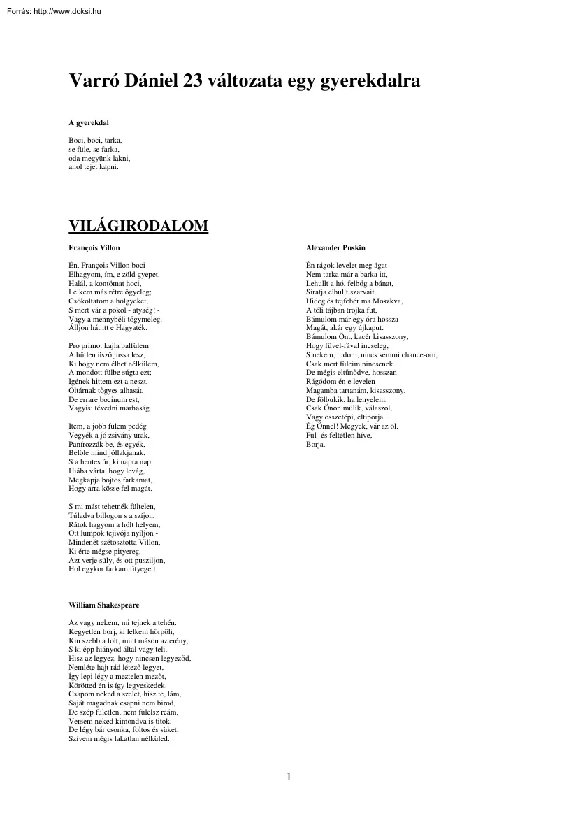 Varró Dániel - 23 változat egy gyerekdalra