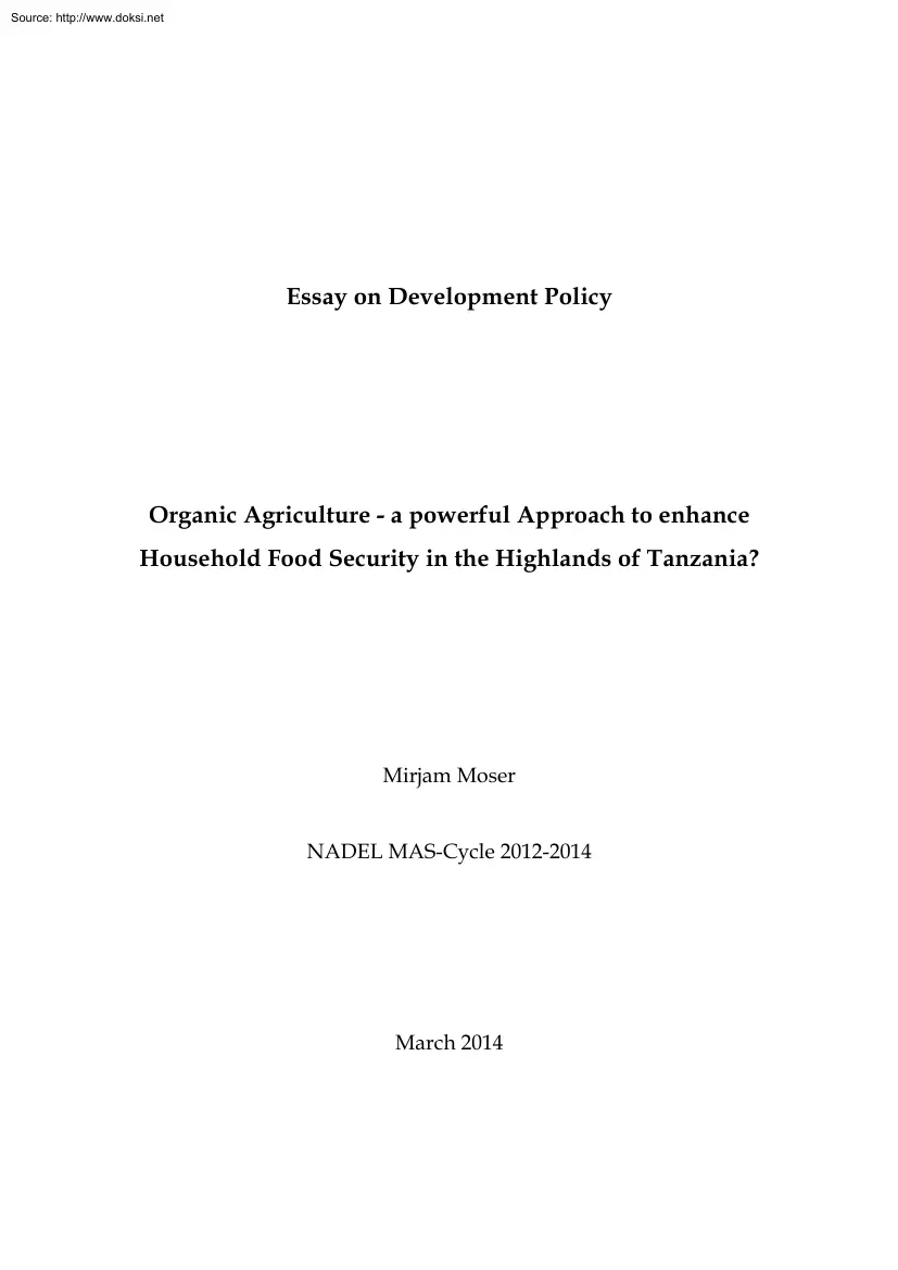 Mirjam Moser - Organic Agriculture, A Powerful Approach to Enhance Household Food Security in the