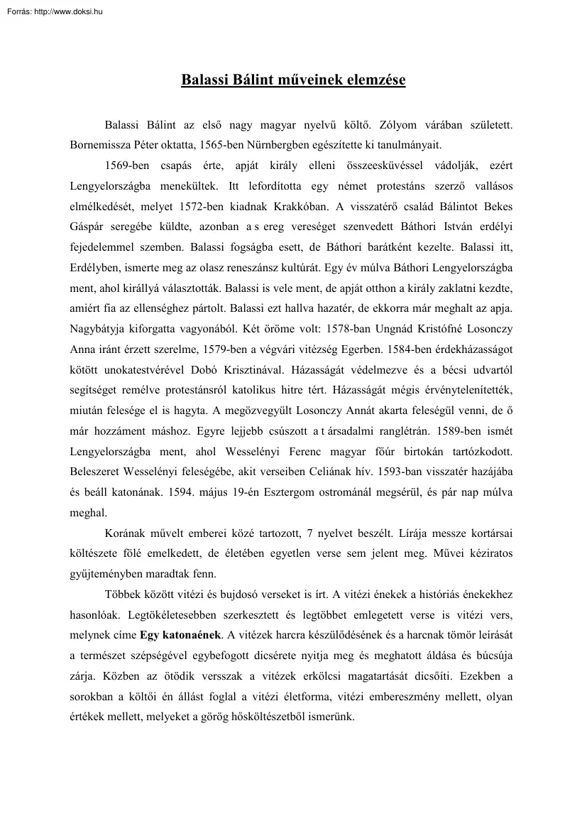 Balassi Bálint műveinek elemzése