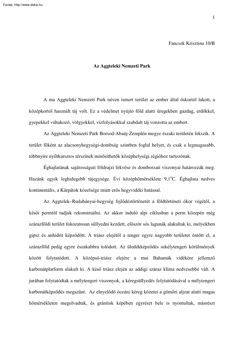 Fancsek Krisztina - Az Aggteleki Nemzeti Park