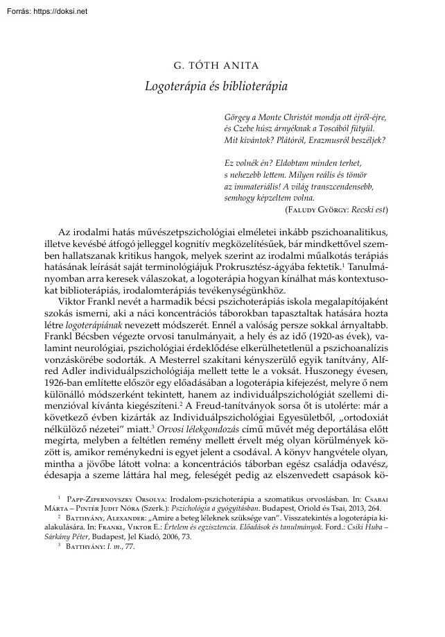 G. Tóth Anita - Logoterápia és biblioterápia