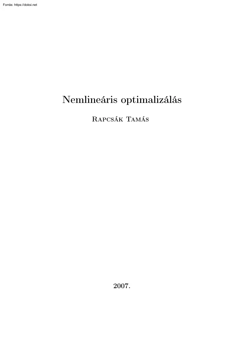 Rapcsák Tamás - Nemlineáris optimalizálás