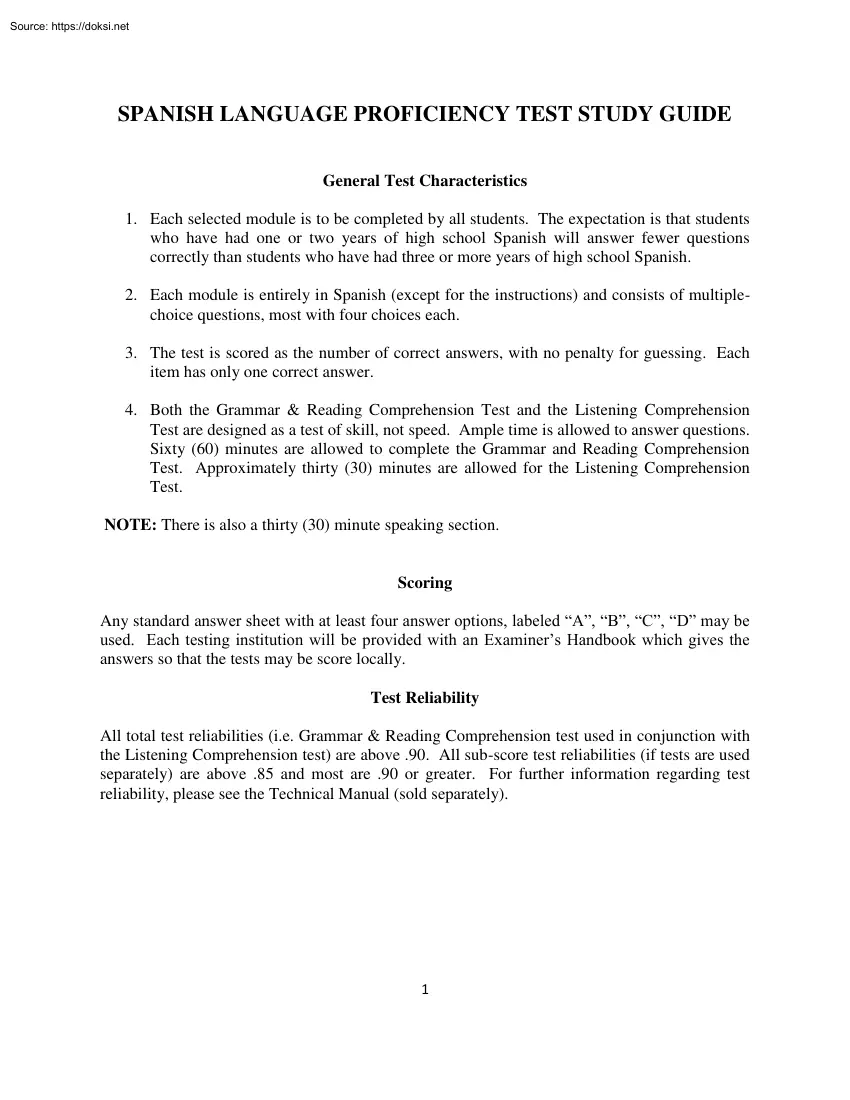 Spanish Language Proficiency Test Study Guide