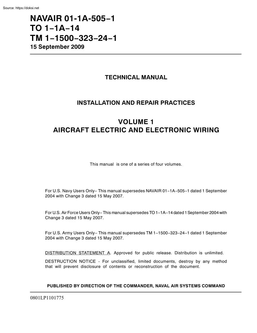 Aircraft Electric and Electronic Wiring, NAVAIR 01-1A-505−1