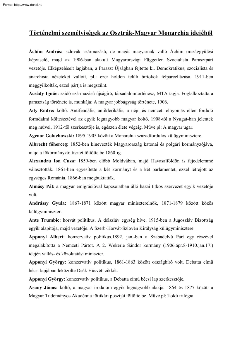 Történelmi személyiségek az Osztrák-Magyar Monarchia korából