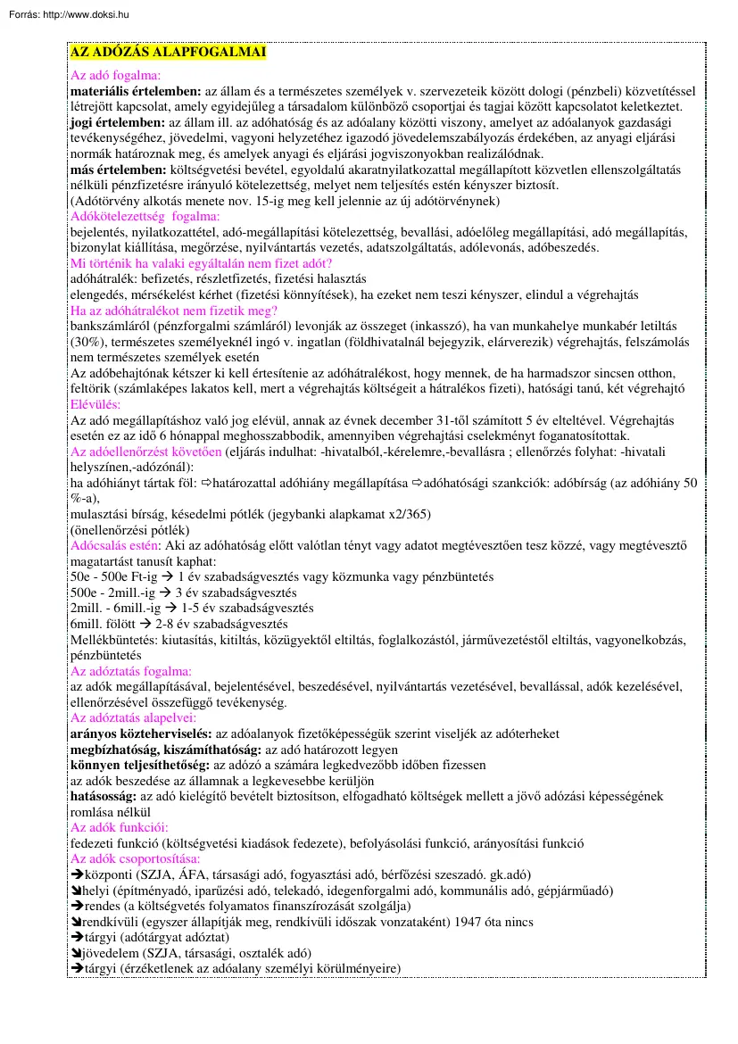 PSZF Adózás fogalmak, 2005