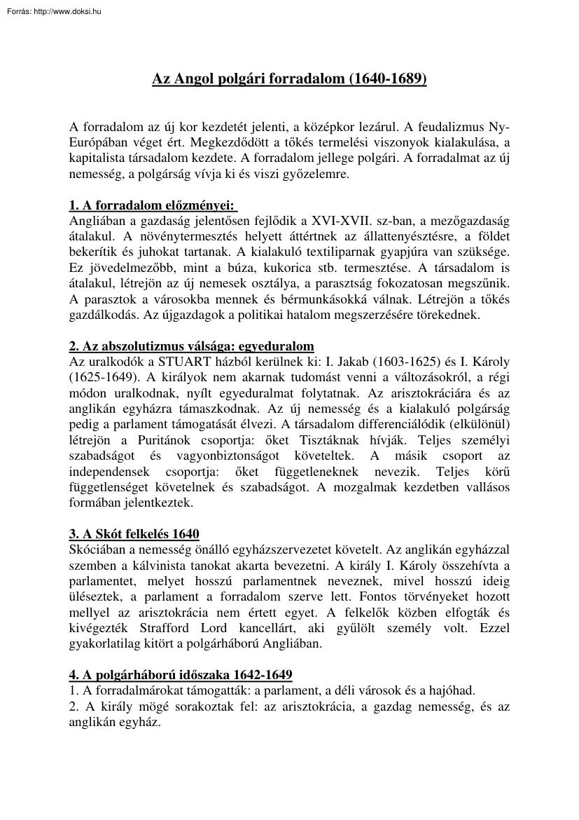 Az Angol polgári forradalom (1640-1689)