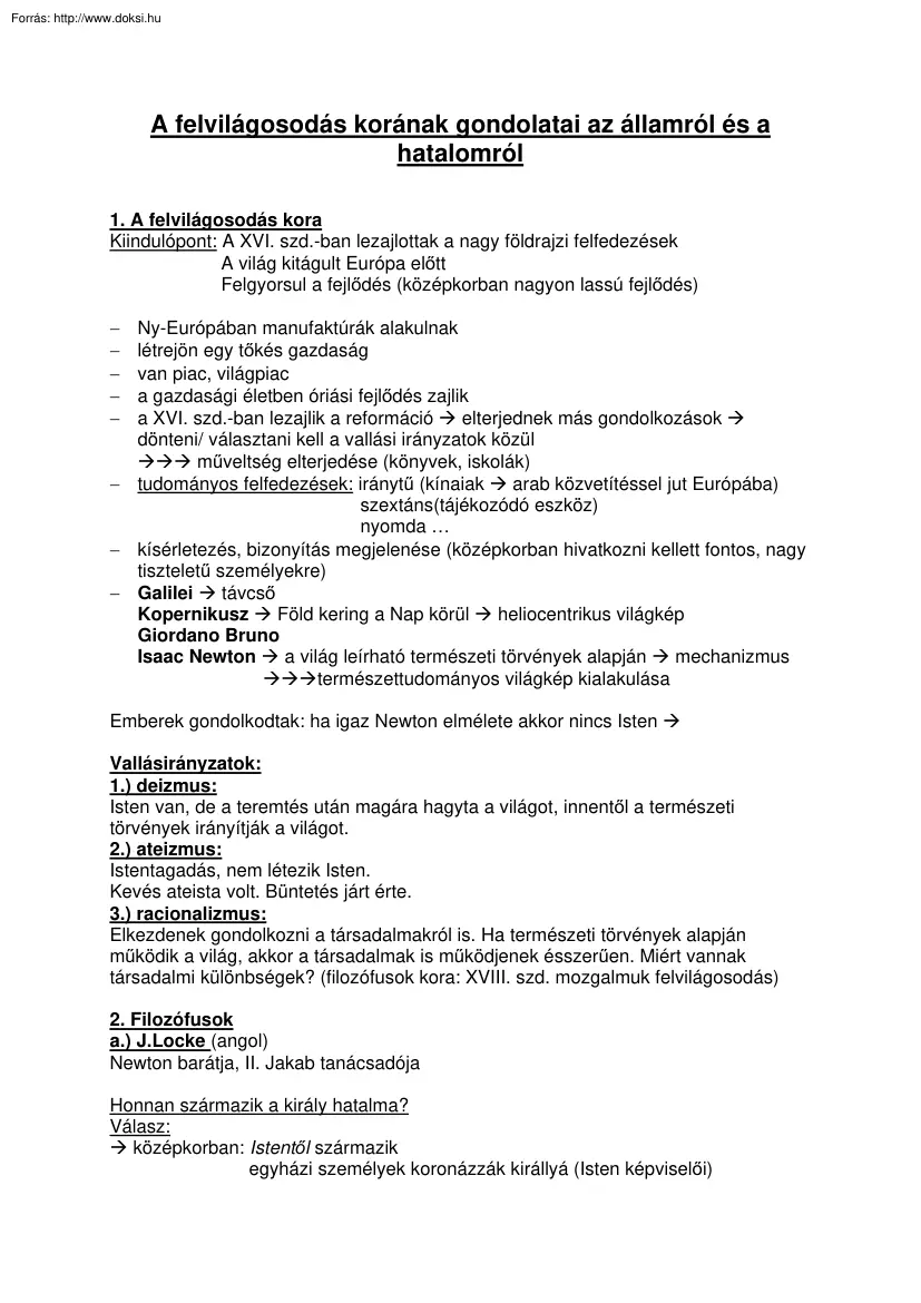 A felvilágosodás korának gondolatai az államról és a hatalomról