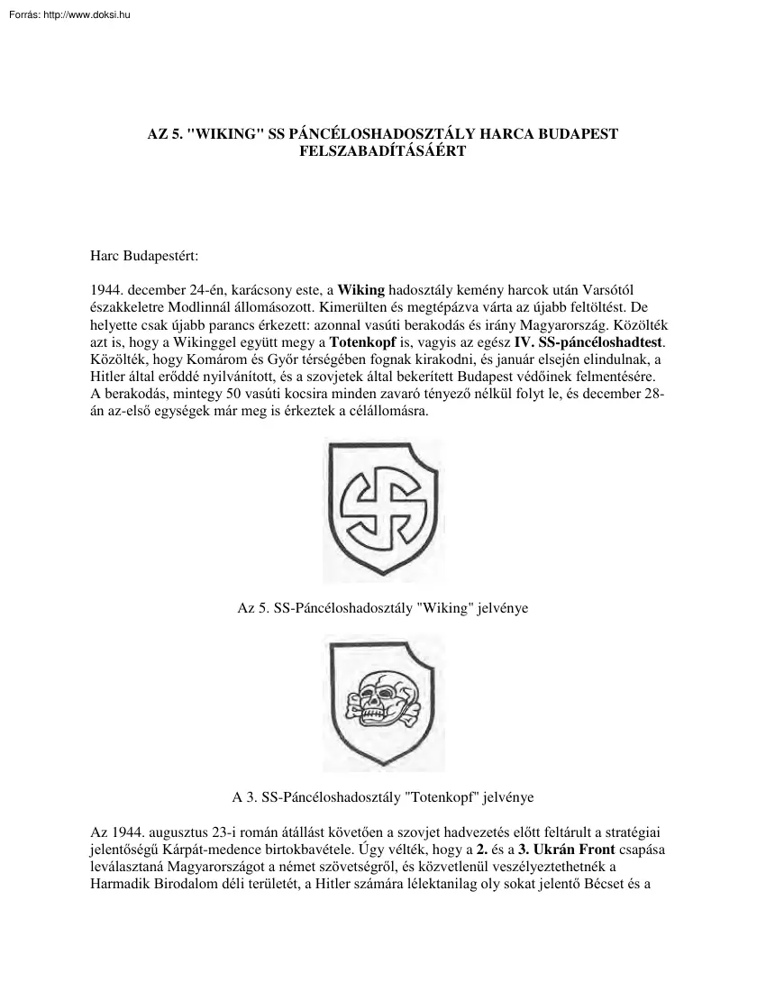 II. világháború, az 5. wiking SS páncéloshadosztály harca Budapest felszabadításáért