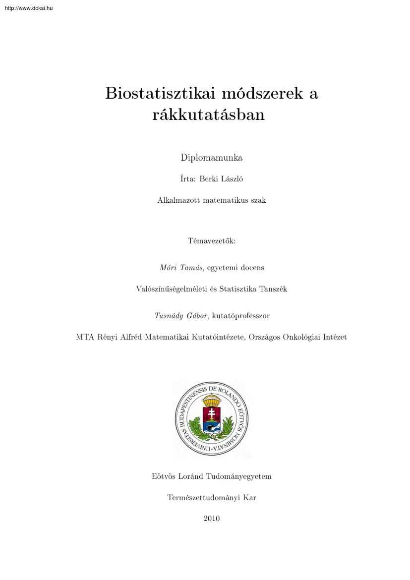 Berki László - Biostatisztikai módszerek a rákkutatásban, diplomamunka