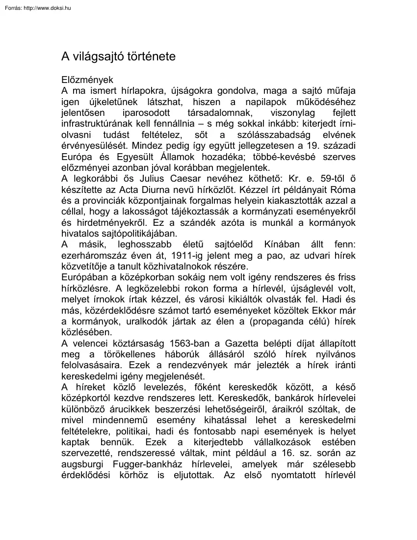 A világsajtó története