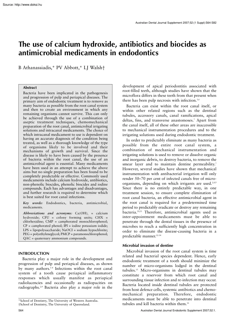 Athanassiadis-Abbott - The use of calcium hydroxide, antibiotics and biocides as antimicrobial