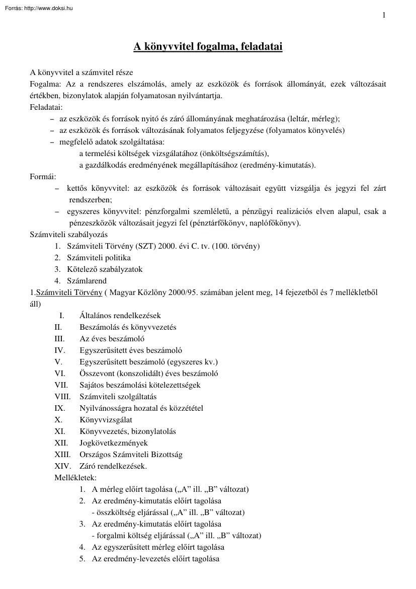 A könyvvitel fogalma, feladatai