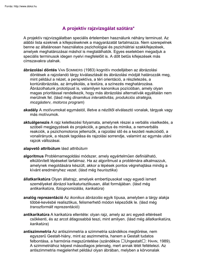 A projektív rajzvizsgálat szótára