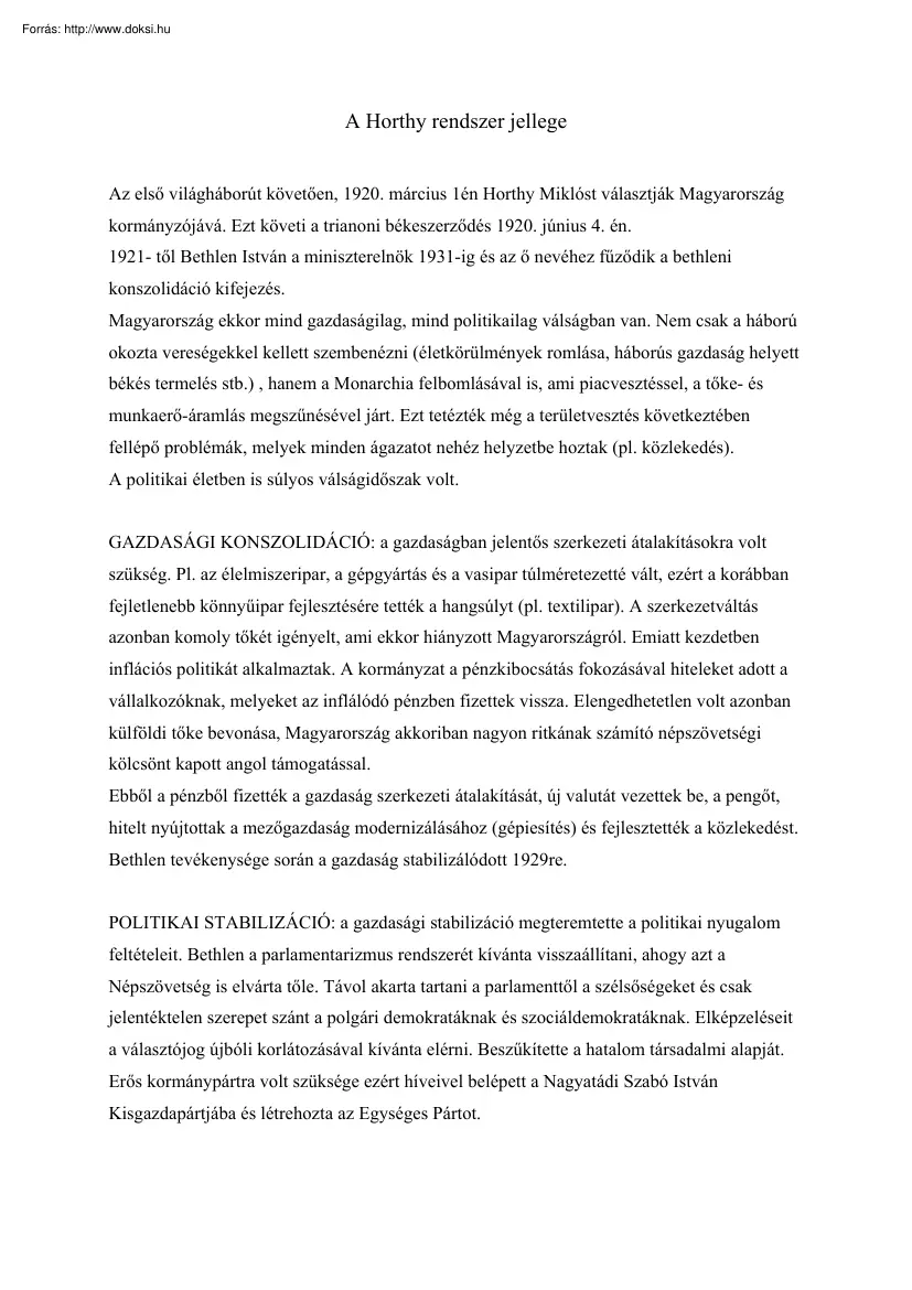 A Horthy-rendszer jellege