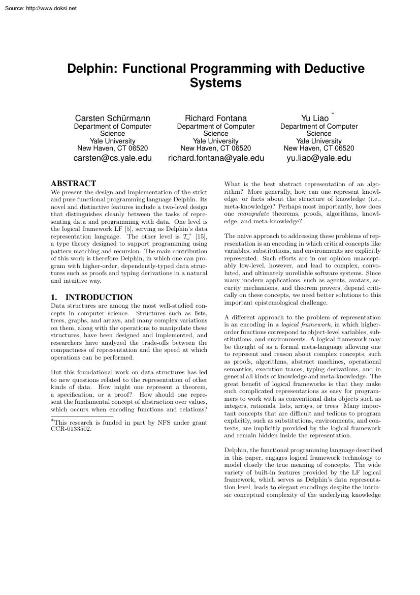 Schürmann-Fontana-Liao - Delphin, Functional Programming with Deductive Systems
