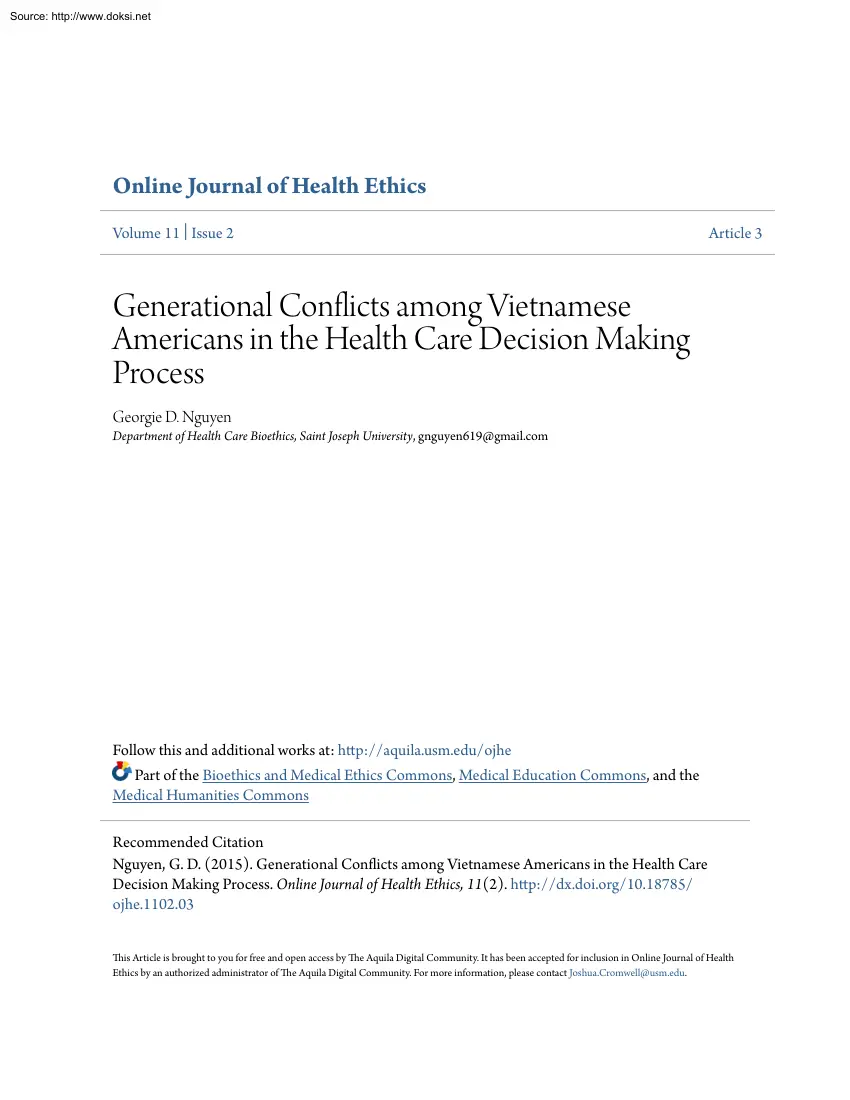 Georgie D. Nguyen - Generational Conflicts among Vietnamese Americans in the Health Care Decision