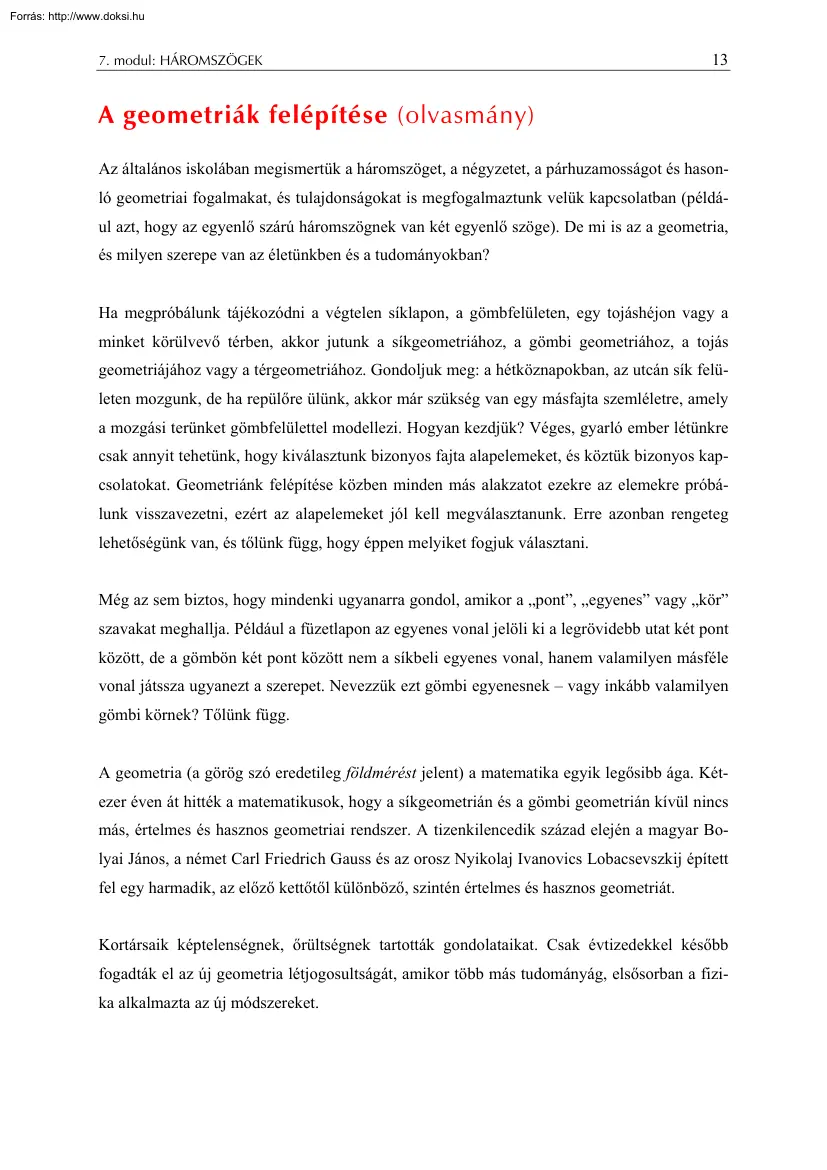 Háromszögek, olvasmány