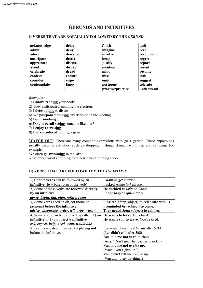 Gerund and Infinitives