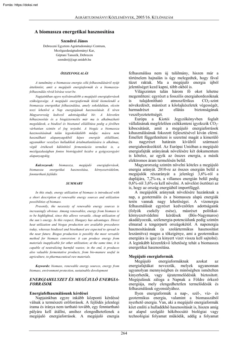A biomassza energetikai hasznosítása