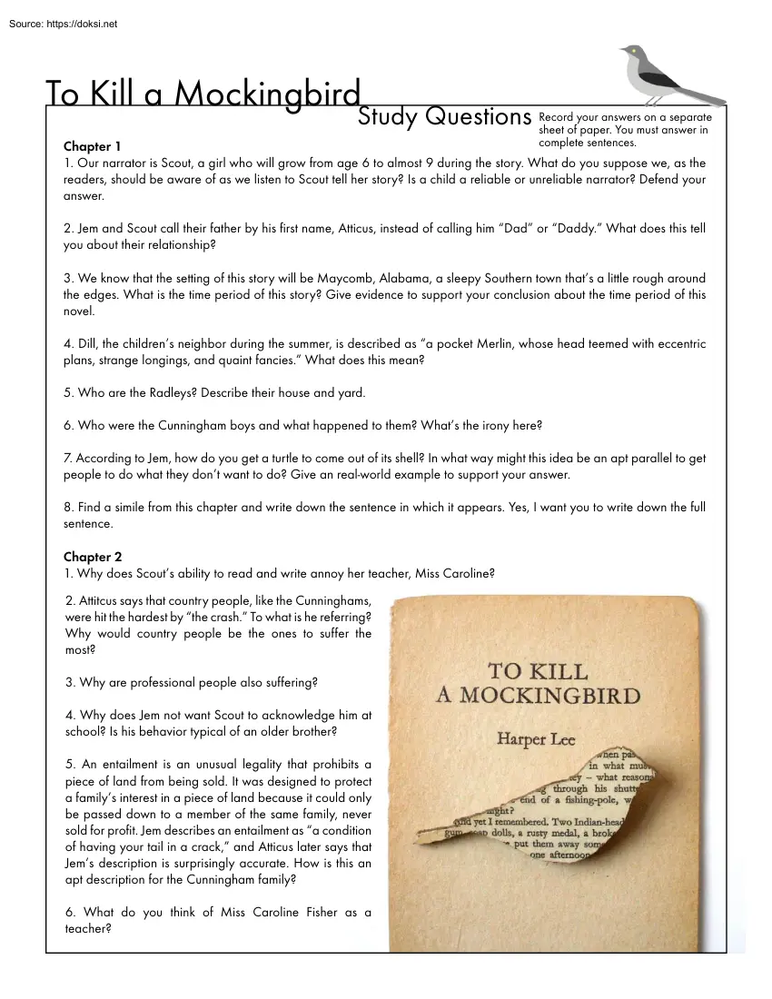 To Kill a Mockingbird, Study Guide 2