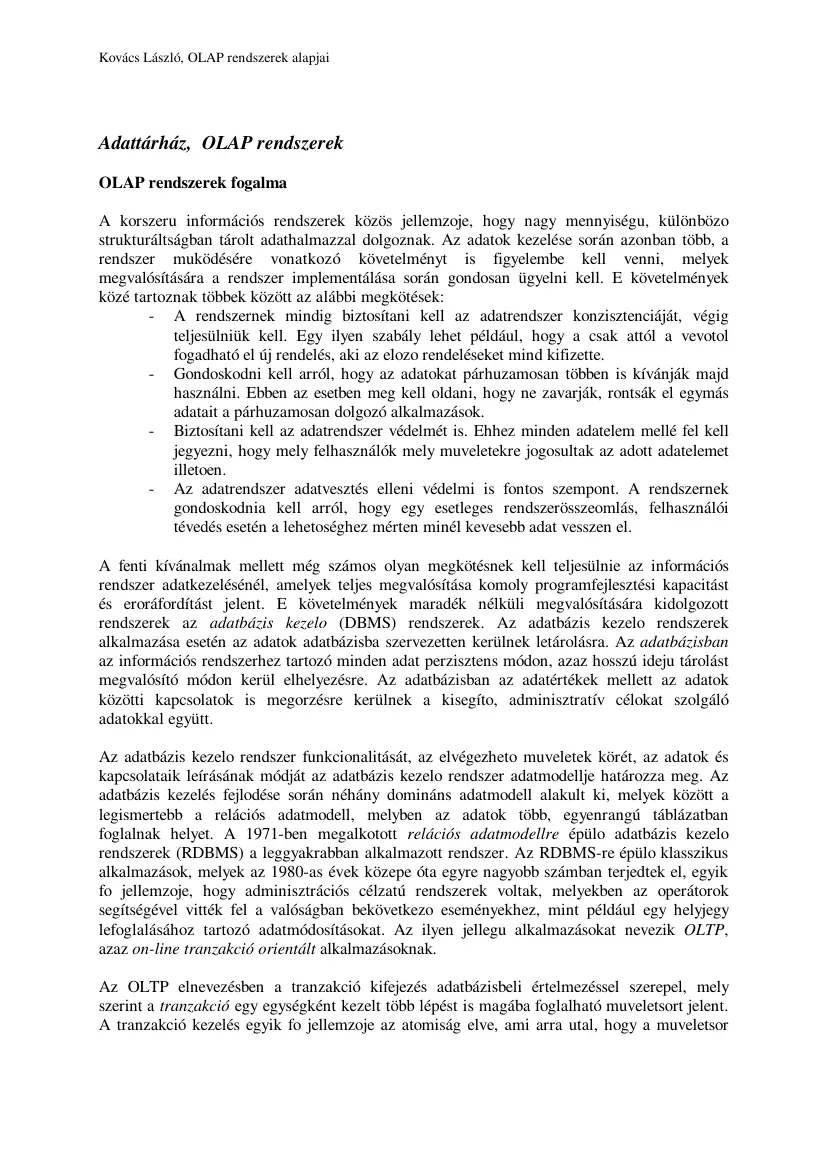 Kovács László - OLAP rendszerek alapjai