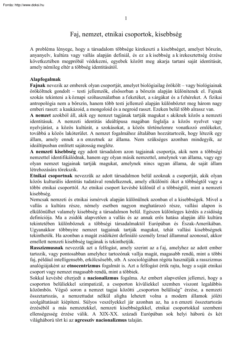 Faj, nemzet, etnikai csoportok, kisebbség