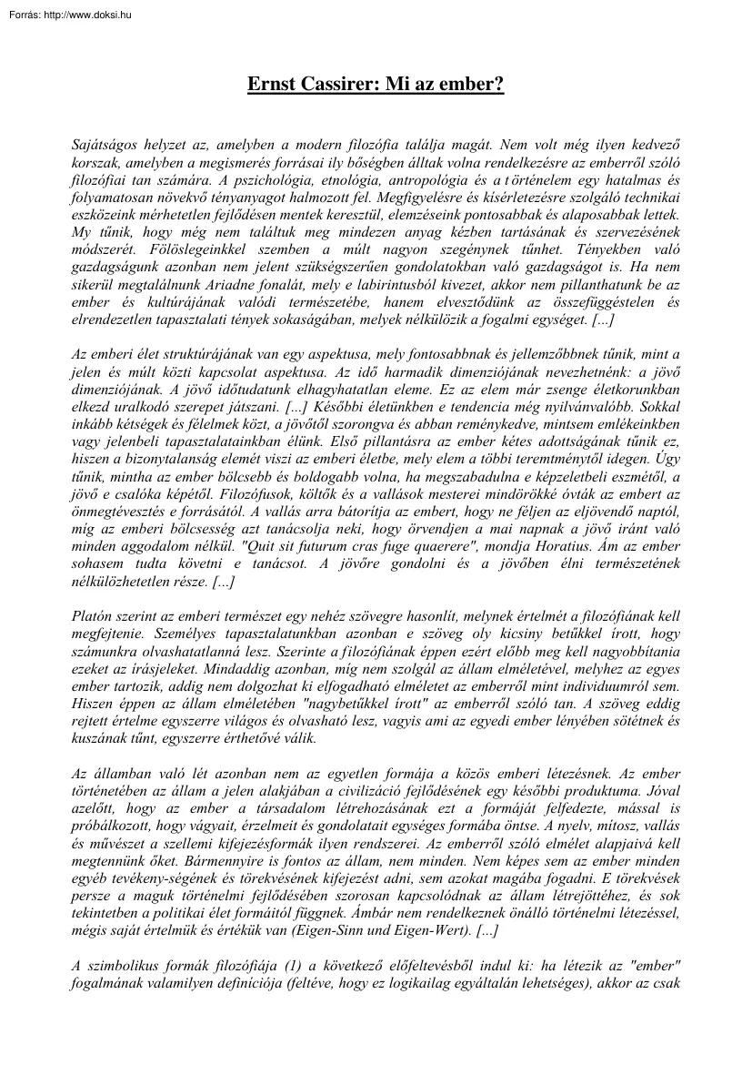 Ernst Cassirer - Mi az ember?
