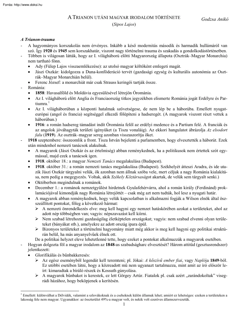 Godzsa Anikó - A Trianon utáni magyar irodalom története