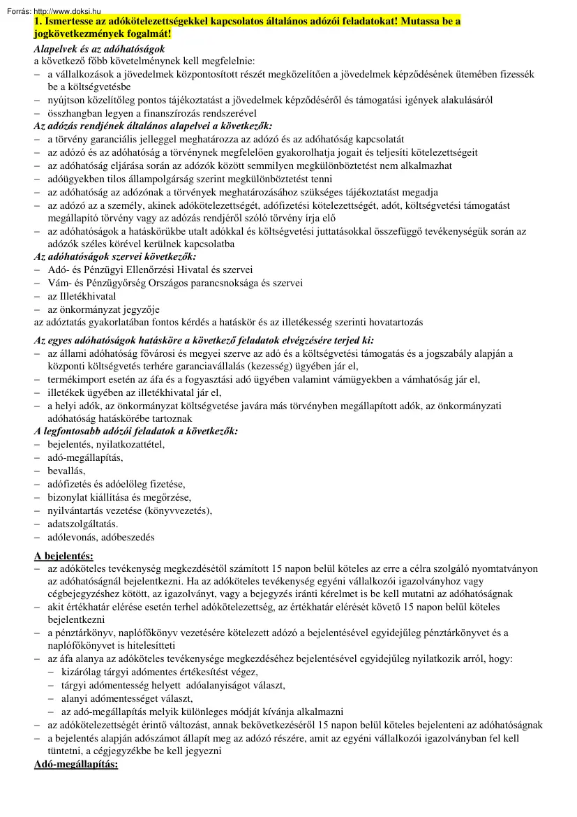 PSZF Adózás tételek, 2005