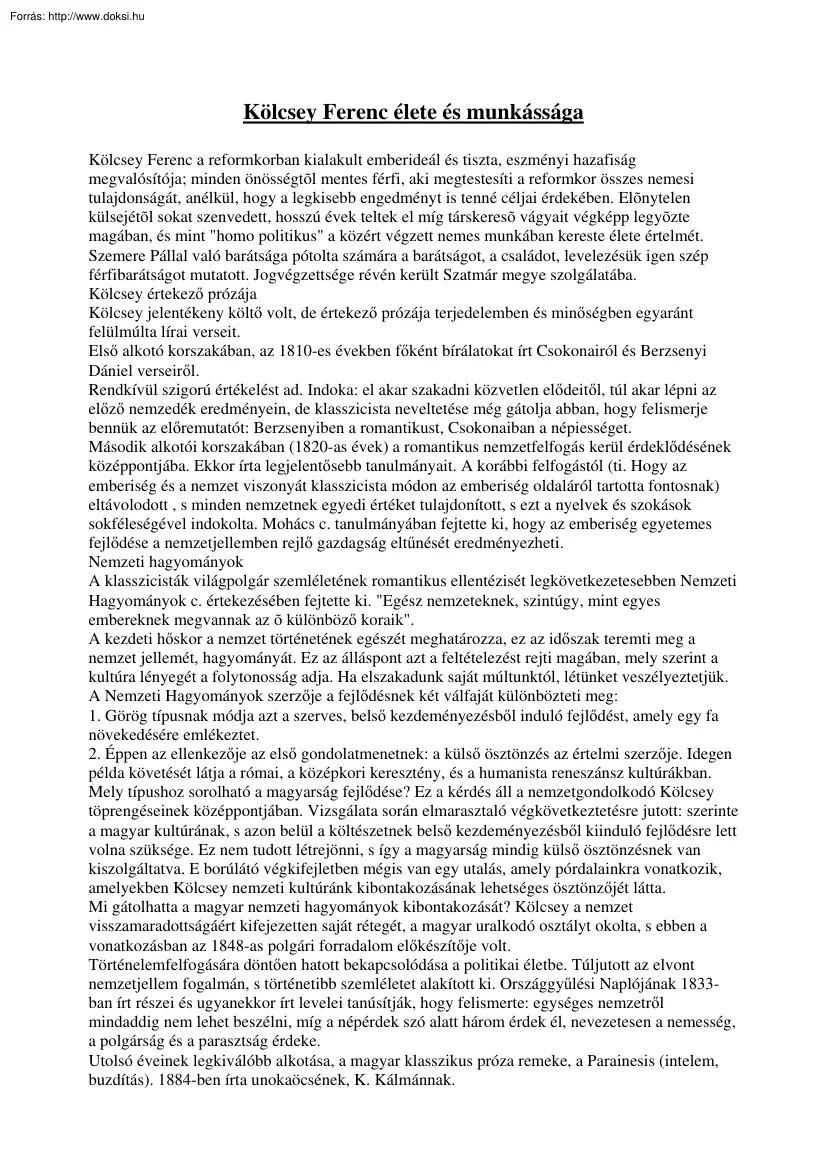 Kölcsey Ferenc élete és munkássága