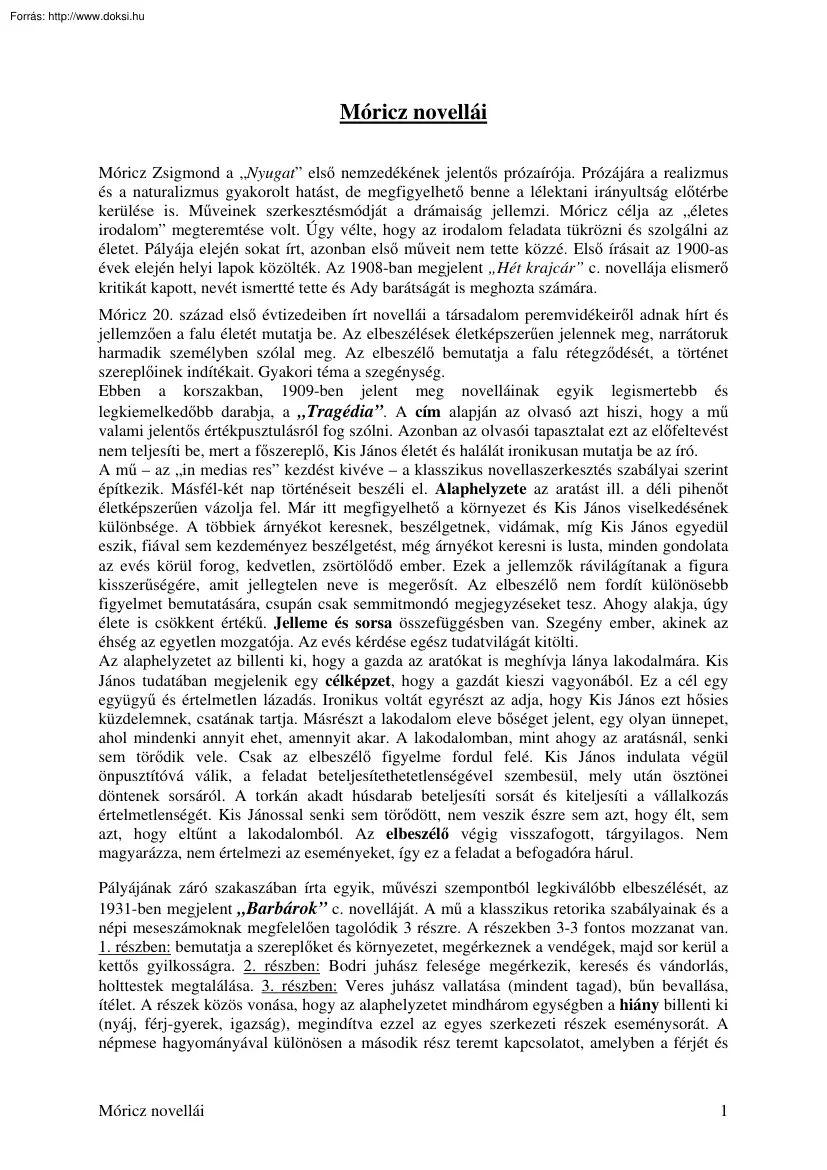 Móricz novellái