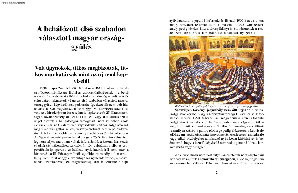 A behálózott első szabadon választott magyar országgyűlés