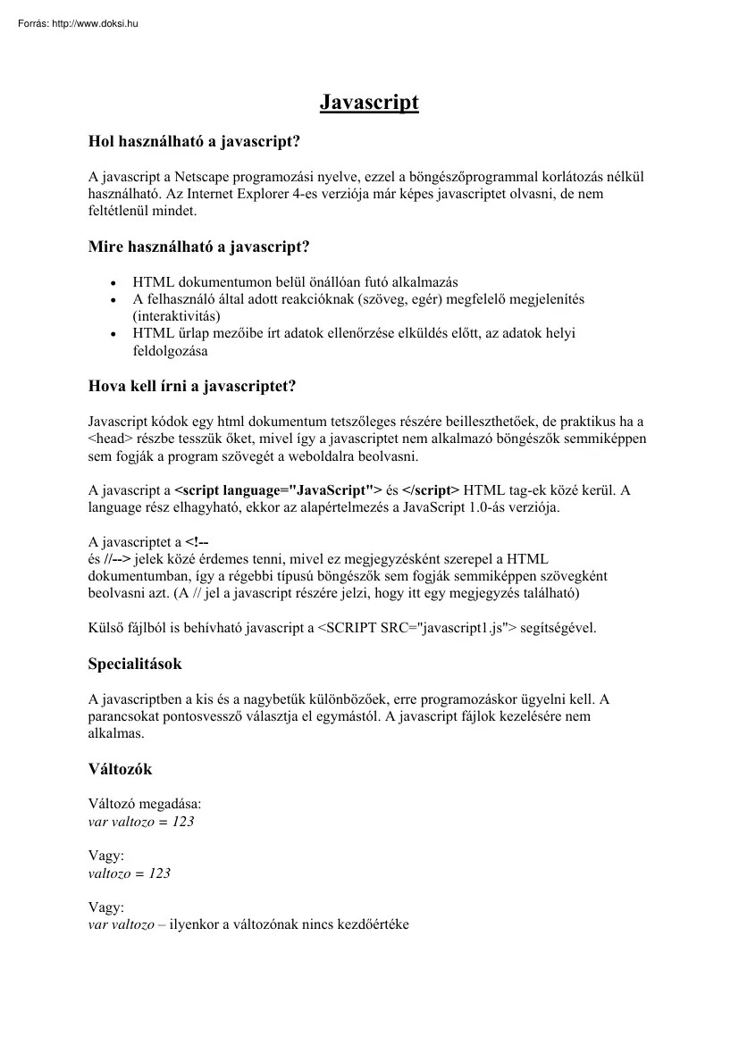 A Javascriptről röviden