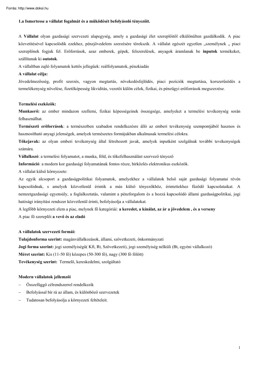 Kidolgozott gazdasági tételek