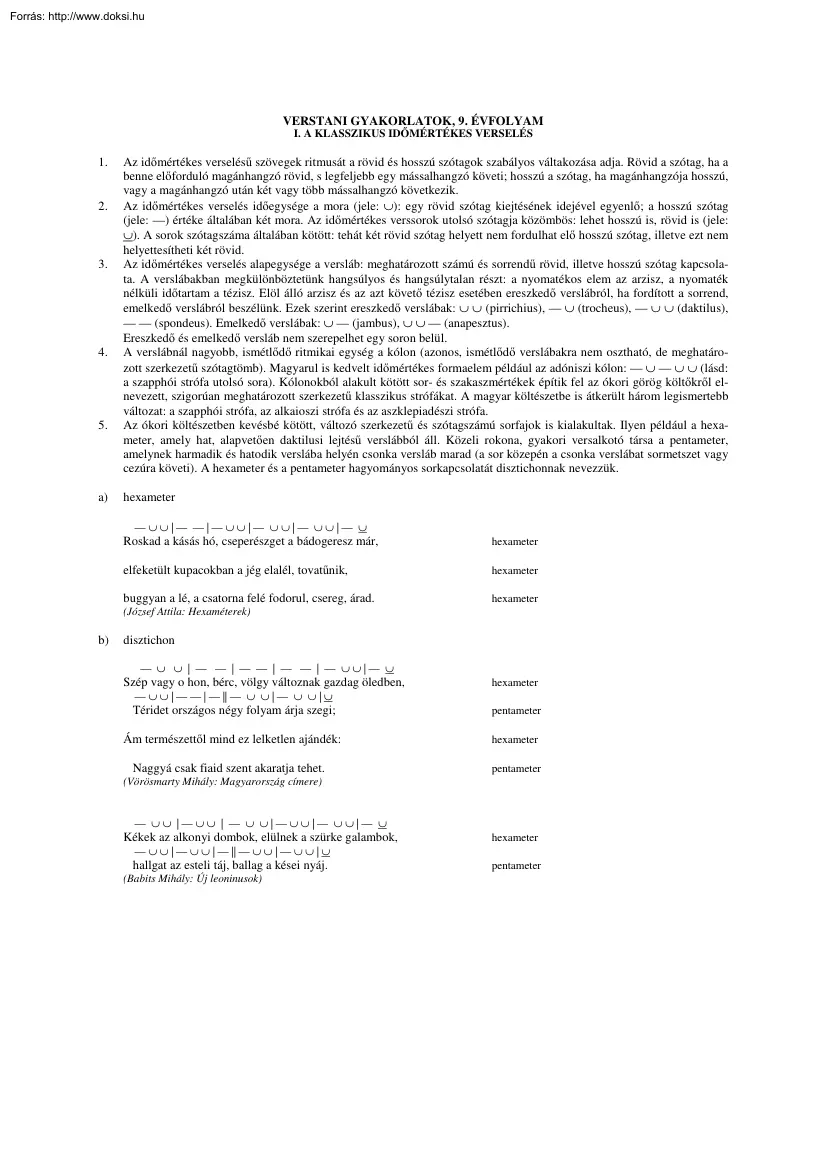 A klasszikus időmértékes verselés