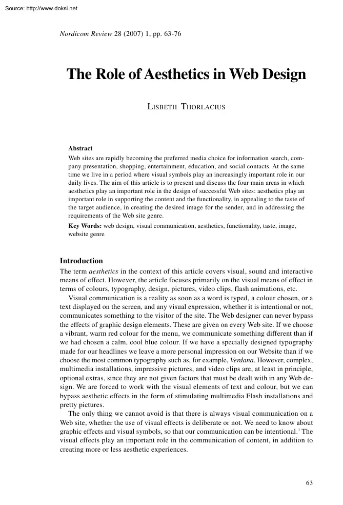 Lisbeth Thorlacius - The Role of Aesthetics in Web Design