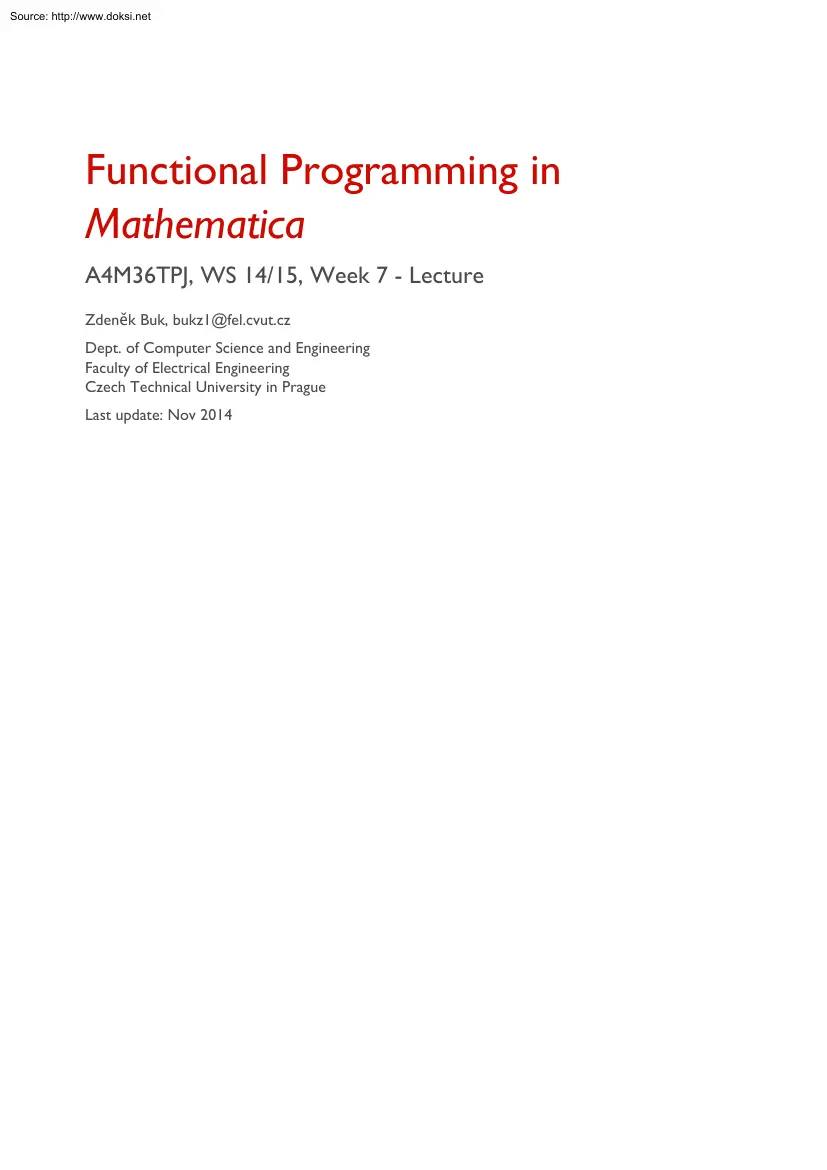 Zdenek Buk - Functional Programming in Mathematica