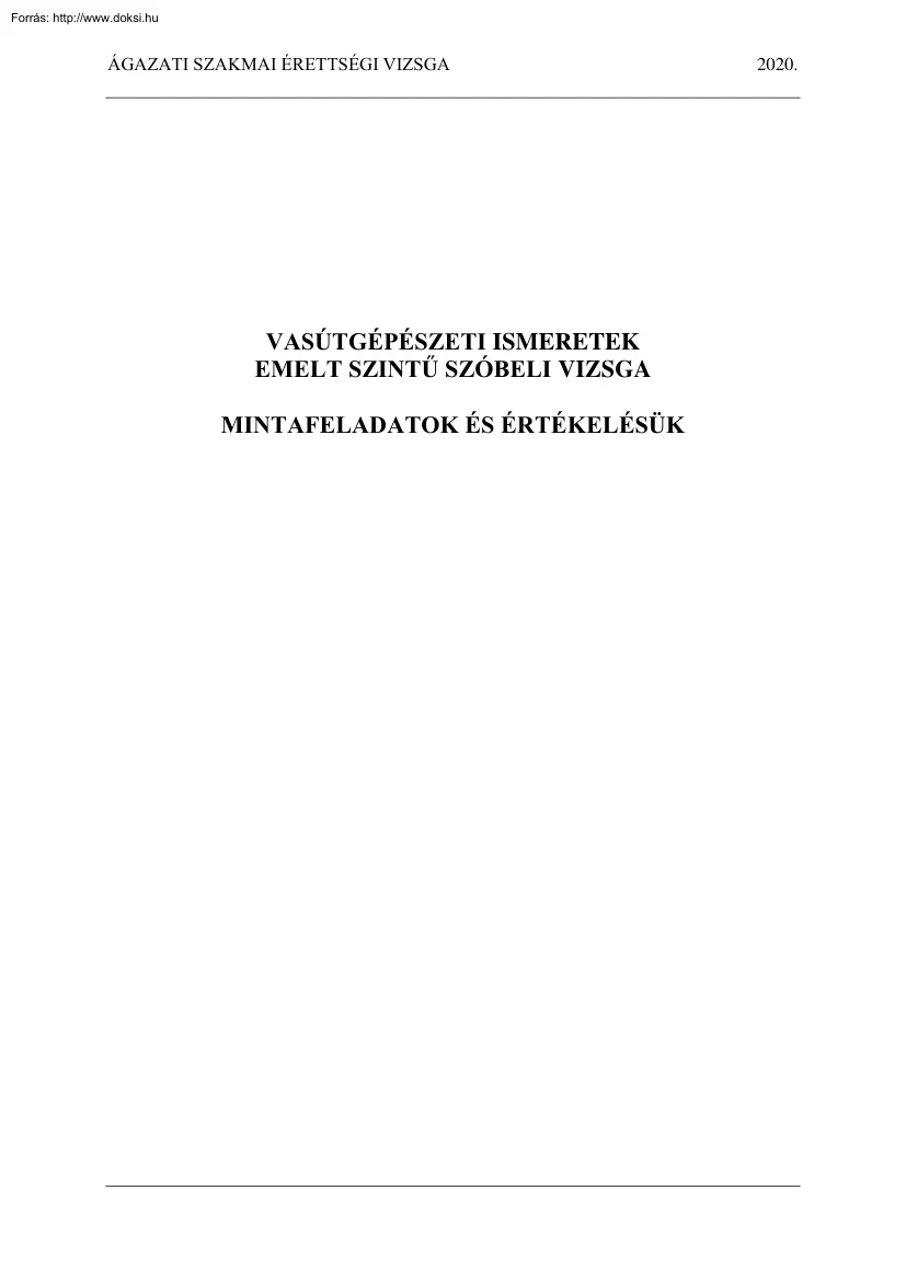 Vasútgépészeti ismeretek, emelt szintű szóbeli vizsga, mintafeladatok és értékelésük