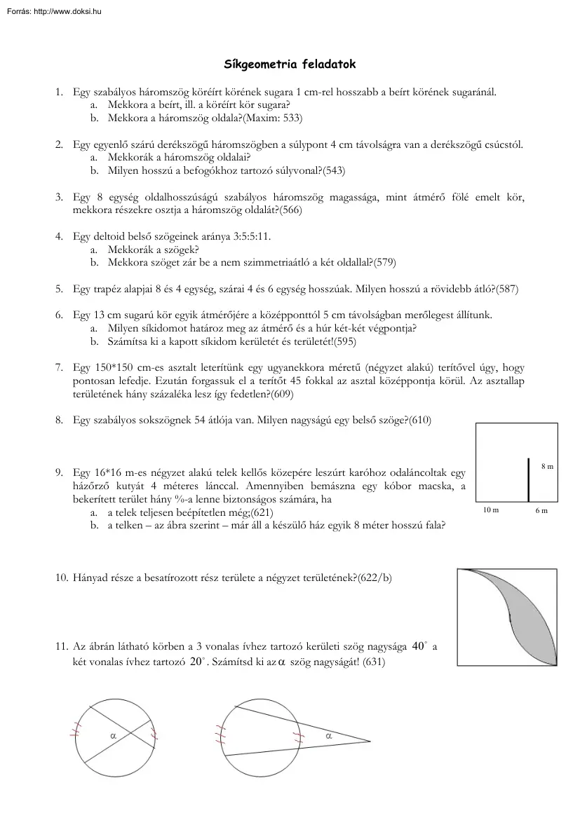 Síkgeometria feladatok