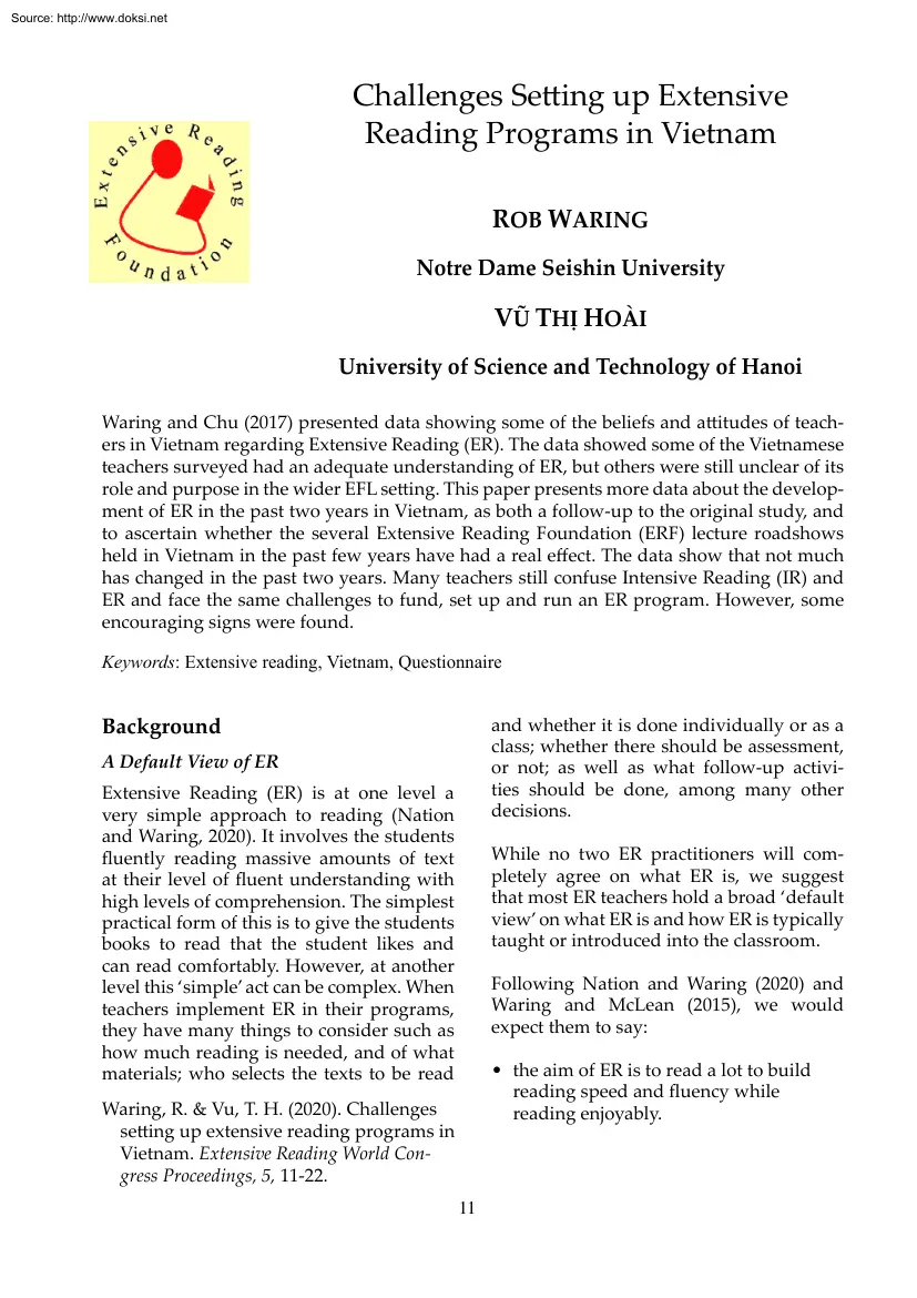 Rob Waring - Challenges Setting up Extensive Reading Programs in Vietnam