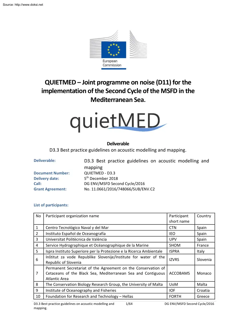 QUIETMED, Joint programme on noise for the implementation of the Second Cycle of the MSFD in the