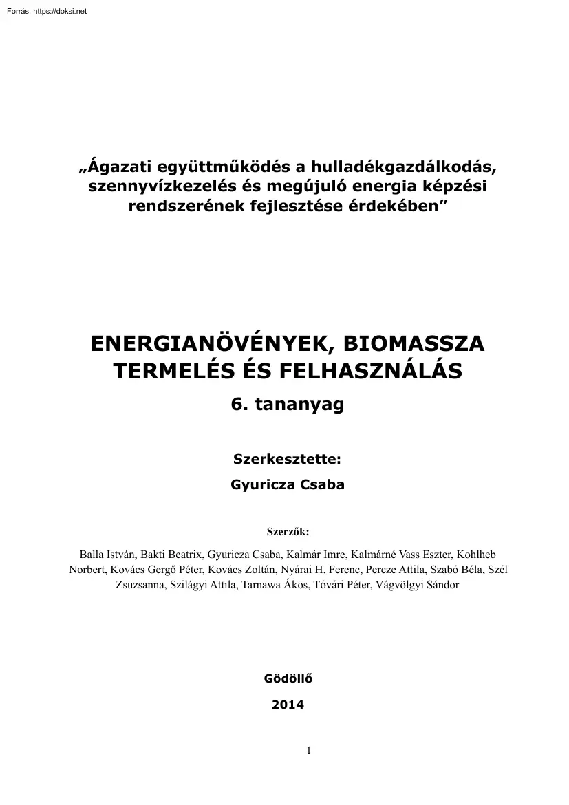Gyuricza Csaba - Energianövények, biomassza termelés és felhasználás