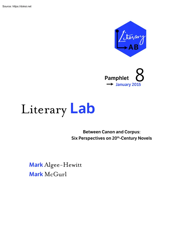 Algee-Hewitt-McGurl - Between Canon and Corpus, Six Perspectives on 20th-Century Novels